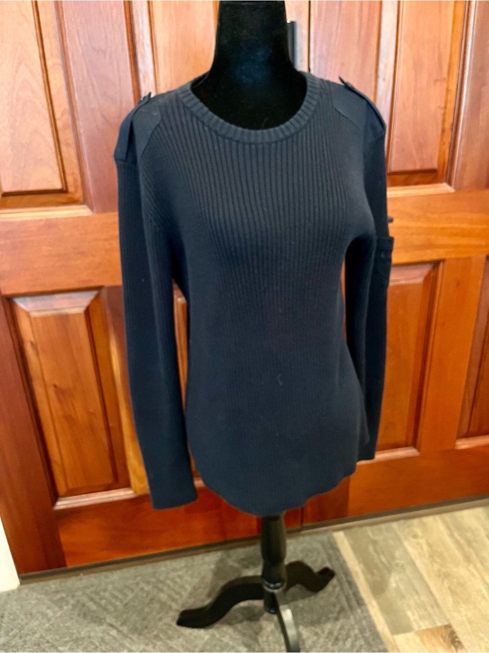 Vintage Lauren Ralph Lauren Ribbed Military Sweater Women Large Navy Epaulette